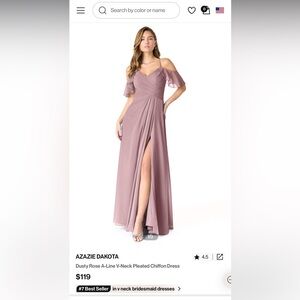 Azazie Dakota Bridesmaid Dress, Dusty Pink, A8 size